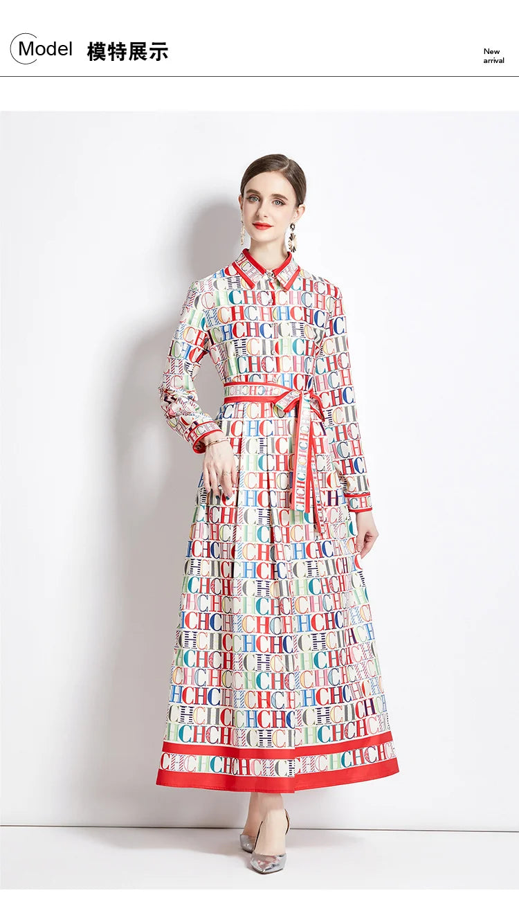 CH Versatile Waist Collection Fashionable Slimming Positioning Printed Dress