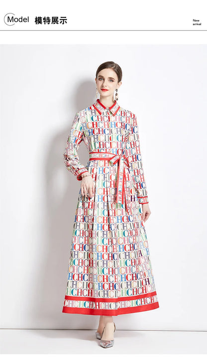 CH Versatile Waist Collection Fashionable Slimming Positioning Printed Dress