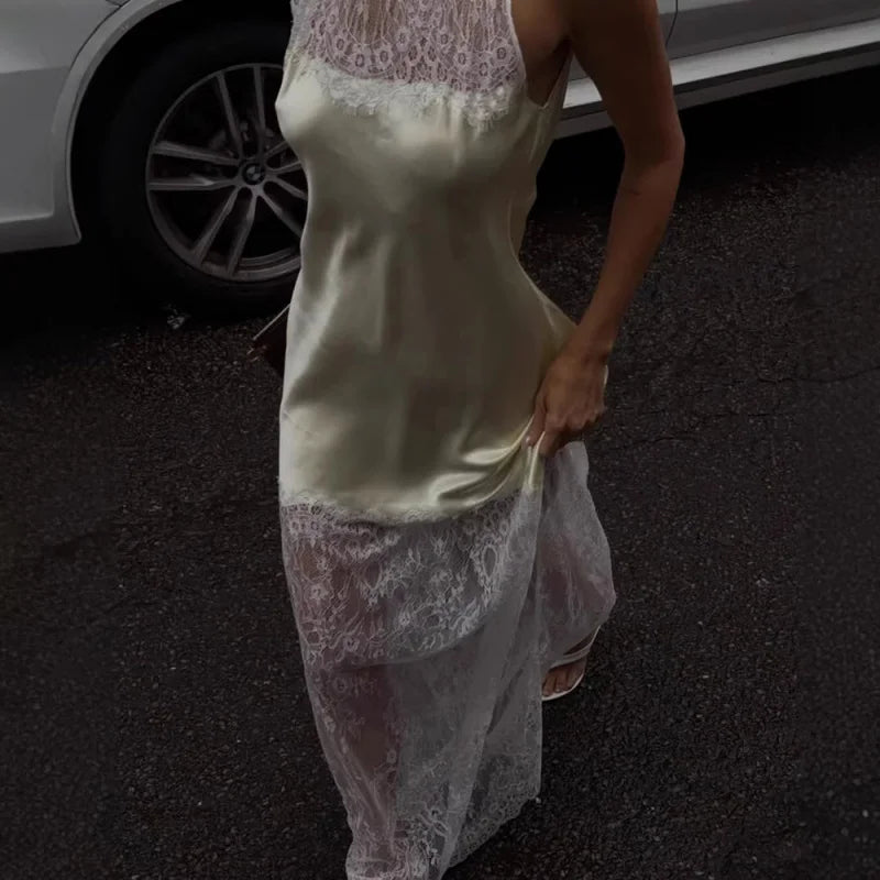 Satin lace long dress