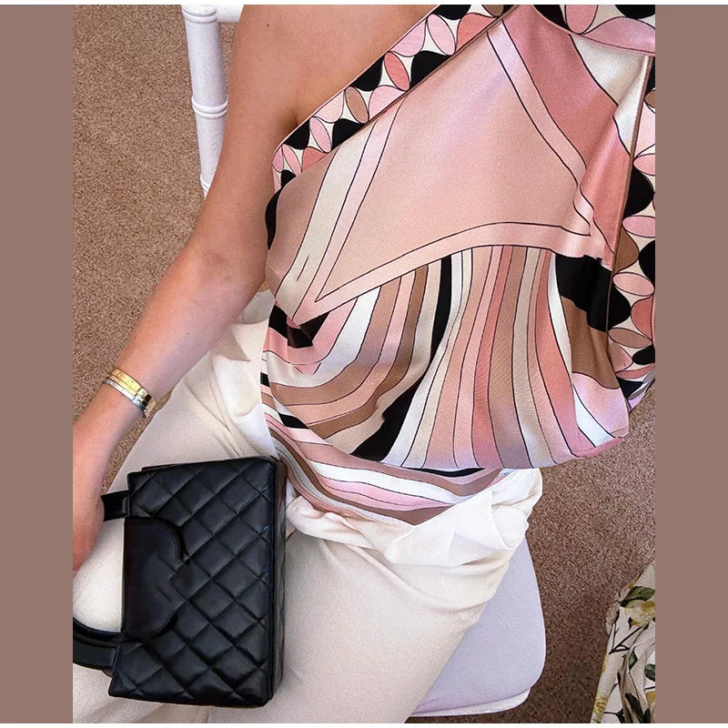 Women Geometric Printed Tank Shorts Skirt 3 Pieces Sets Halter Irregular Skirts  Backless Vest Wide Leg Shorts Holiday Lady Suit - Shellss