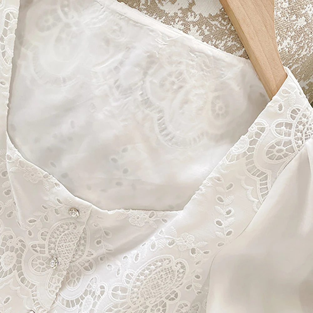 Square Neck puff lace set
