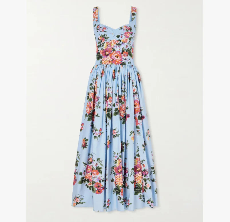 Romantic Holiday Style Floral Print Wrap Dress Slimming Waist Long Skirt Summer New Arrival Elegant Fashionable Midi Dress