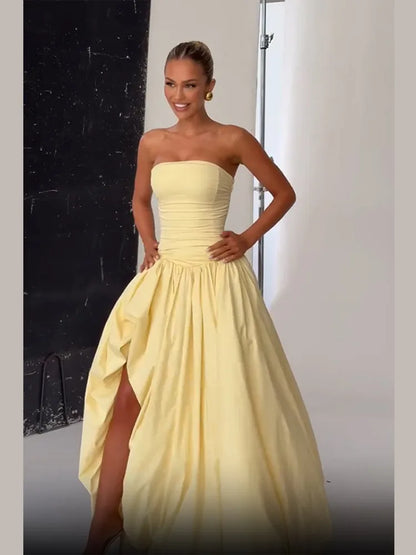 Butter Yellow Slit bubble Dress