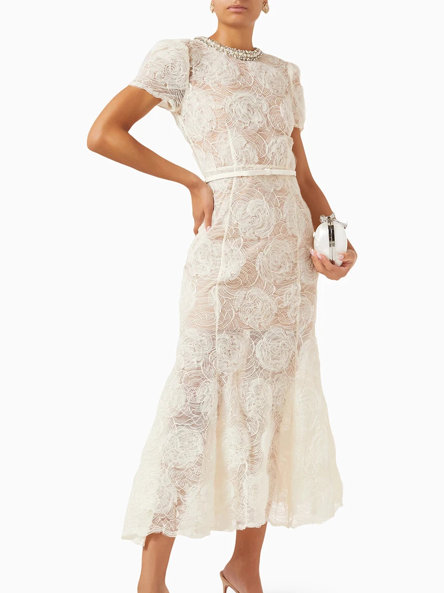 Self portrait clio vibes white lace midi