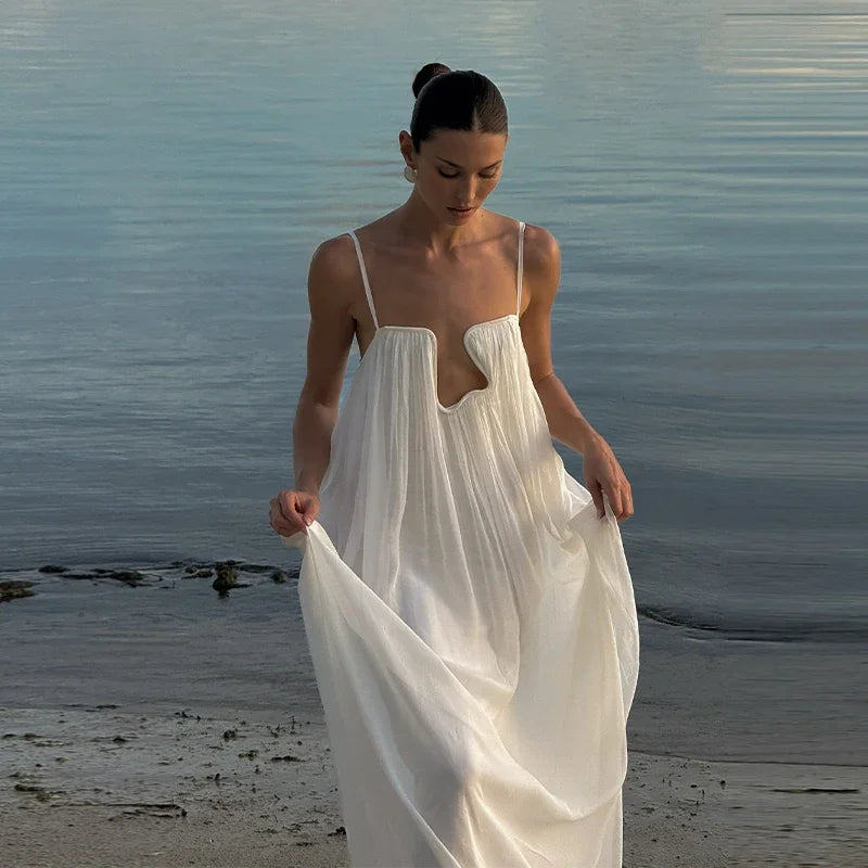 flowy white dress beach Long Flowy White Beach Dress