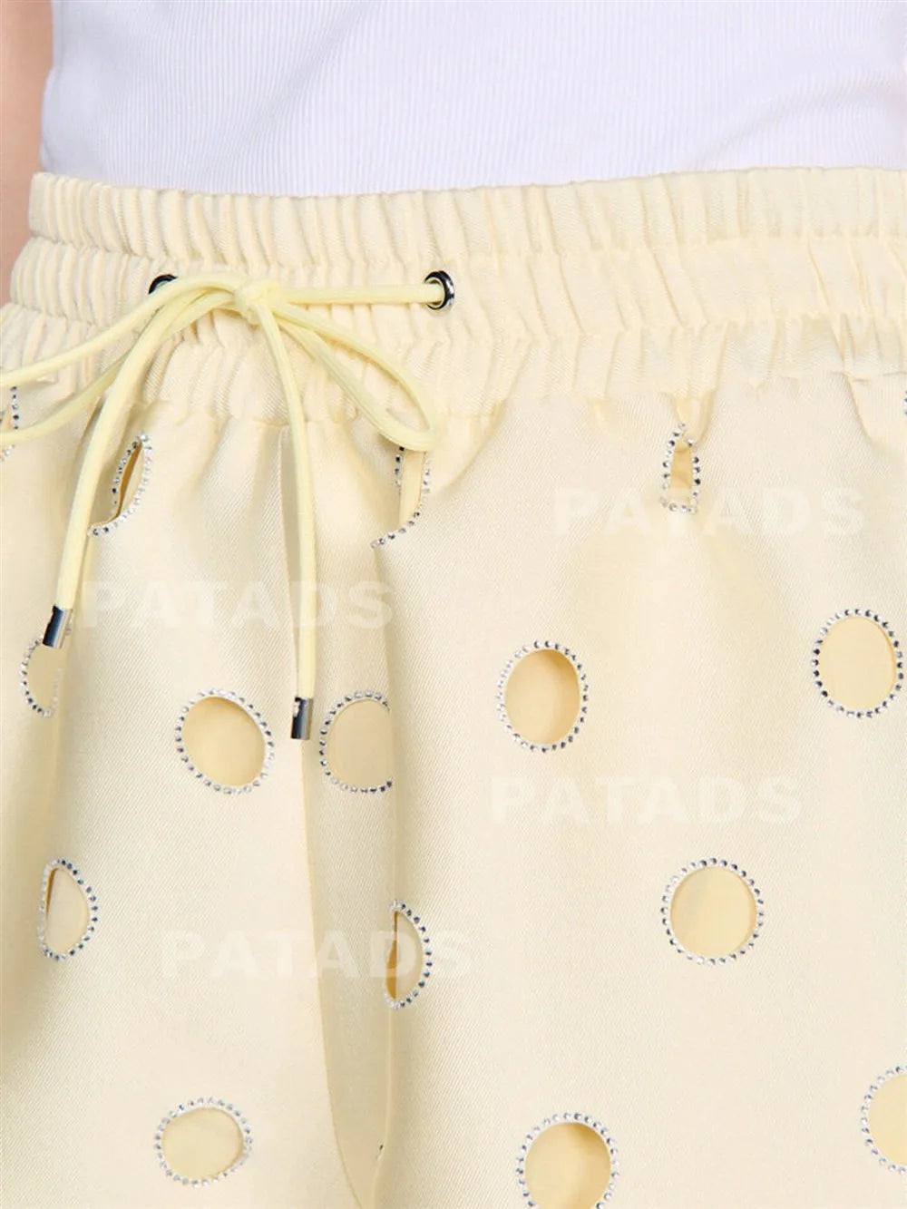 MaSande Early Autumn New Women's Fashionable Hollow out High Waist Drawstring Shorts Ring Detail Casual Pants Straight Leg - Shellss