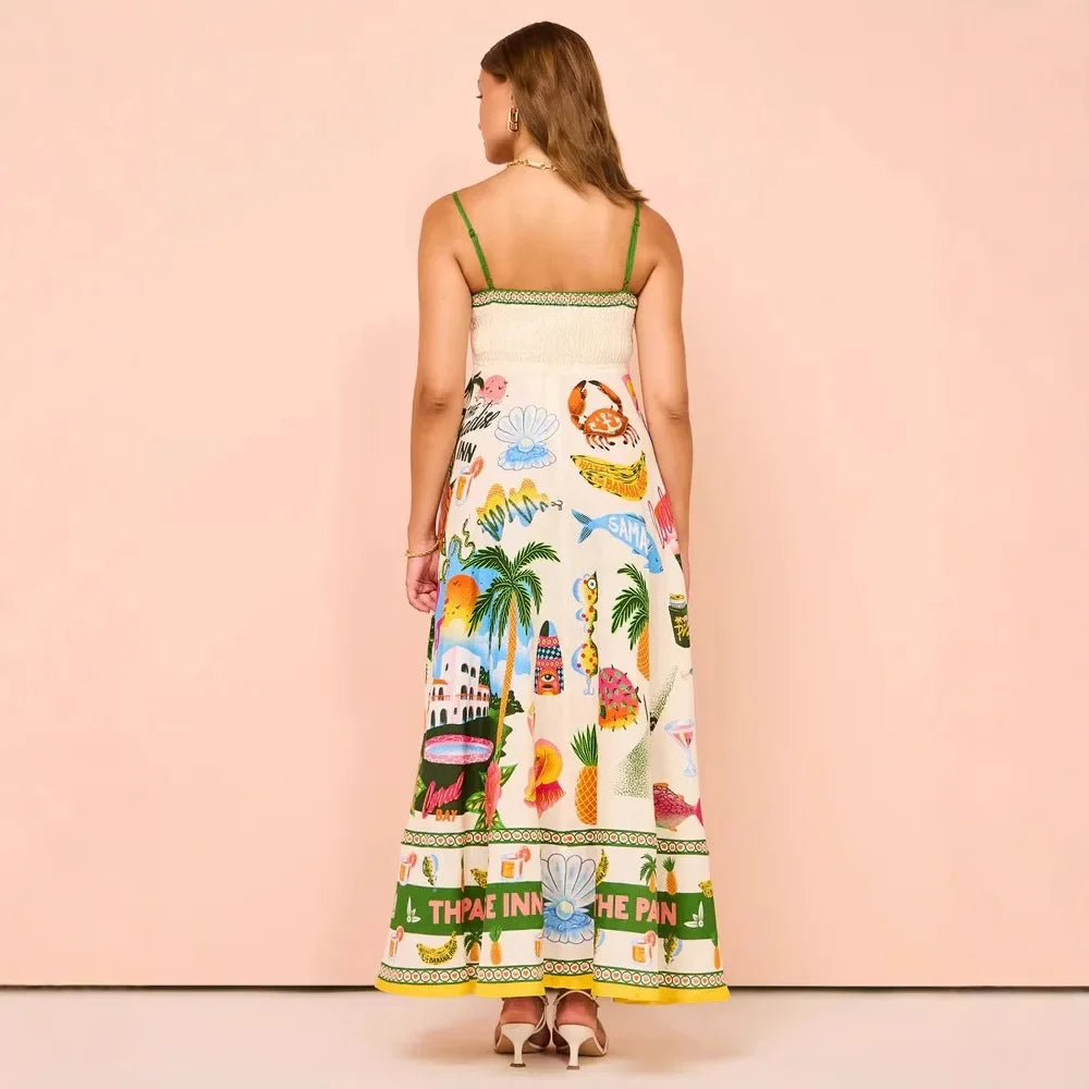 Paradise Graffiti Print Linen Dress