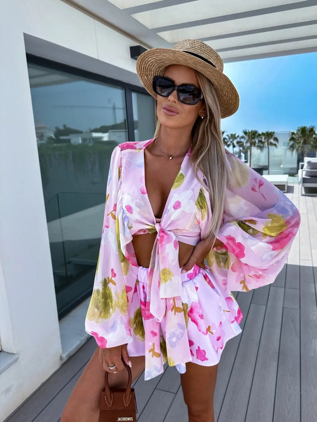 Summer Chic Printed V-Neck Shorts Set