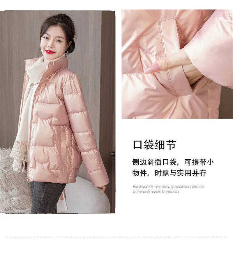 Women's Short Solid color Sustans Down Padded Jacket Women's Slim Fit And Fashion Padded Jacket Solid Color Winter Parka Pink