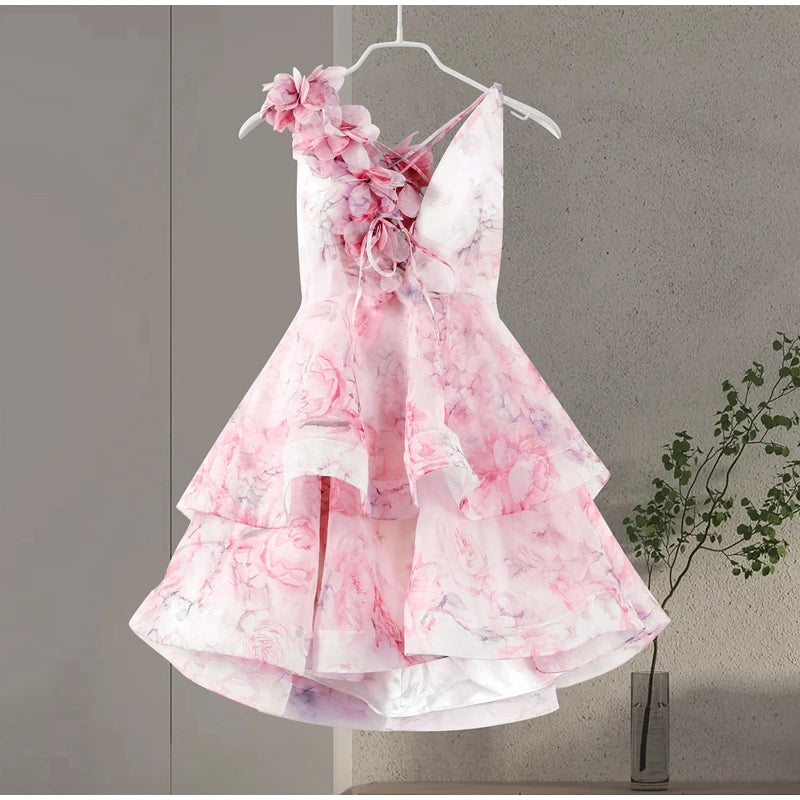 3D Flowers backless ruffle