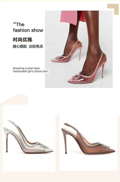 Pink Clear designer rhinestone heels