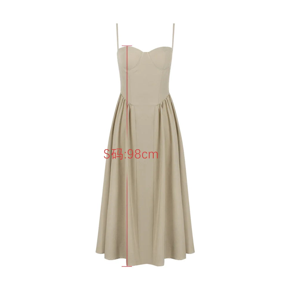 Suninheart Spaghetti Strap Summer Party Dresses 2025 New Arrivals Fit and Flare Elegant Midi Dress Red Night Date Dress - Shellss