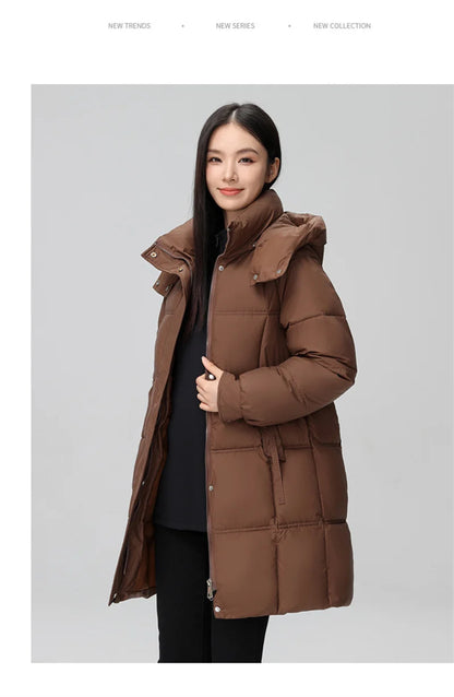 Winter Women Jacket Mid Long Hooded