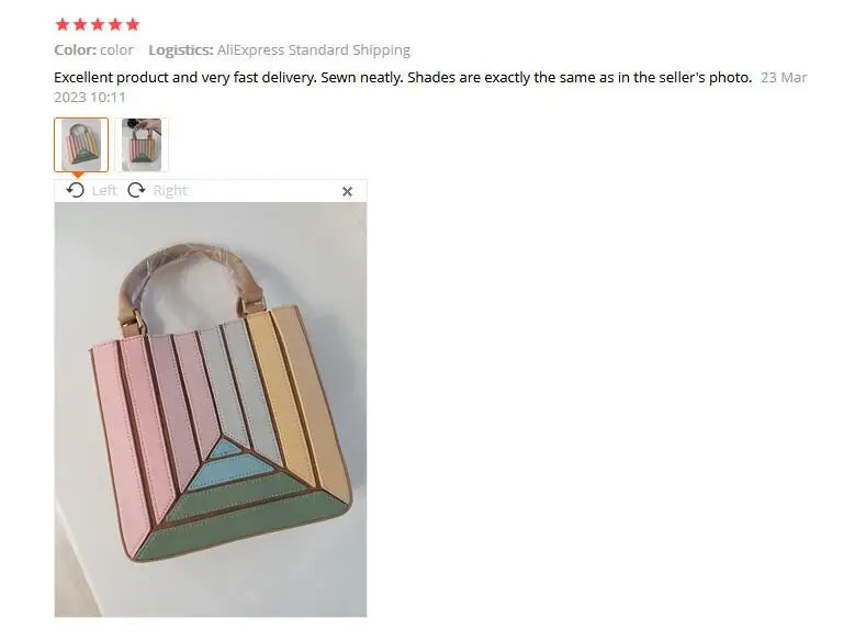 Luxury leather bag colorful Tote