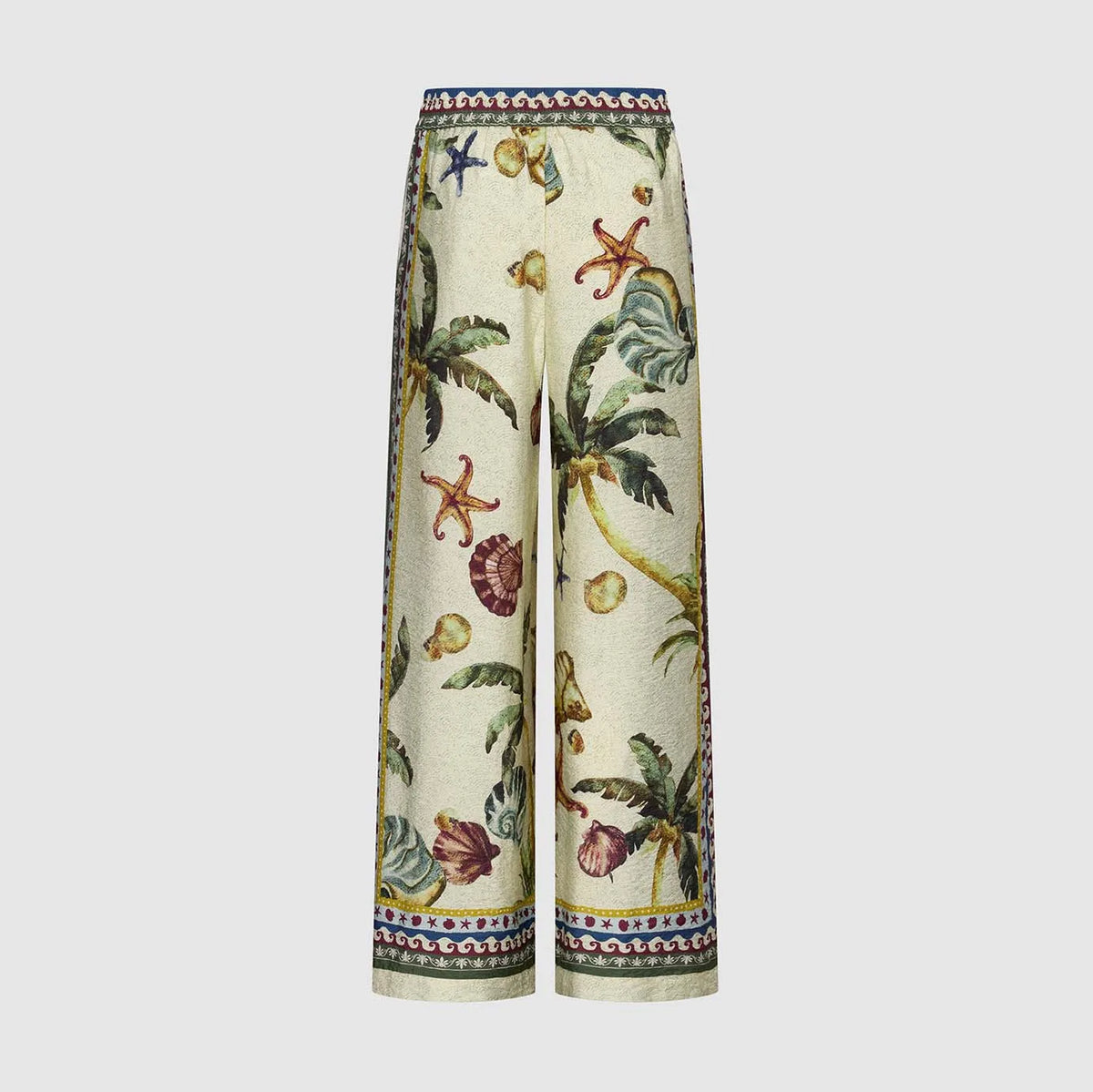 UR Women's Casual Wide Leg Pants Summer 2026 Elastic Waist Holiday Print Trousers High Waist Polyester Fiber Plant Floral - Shellss
