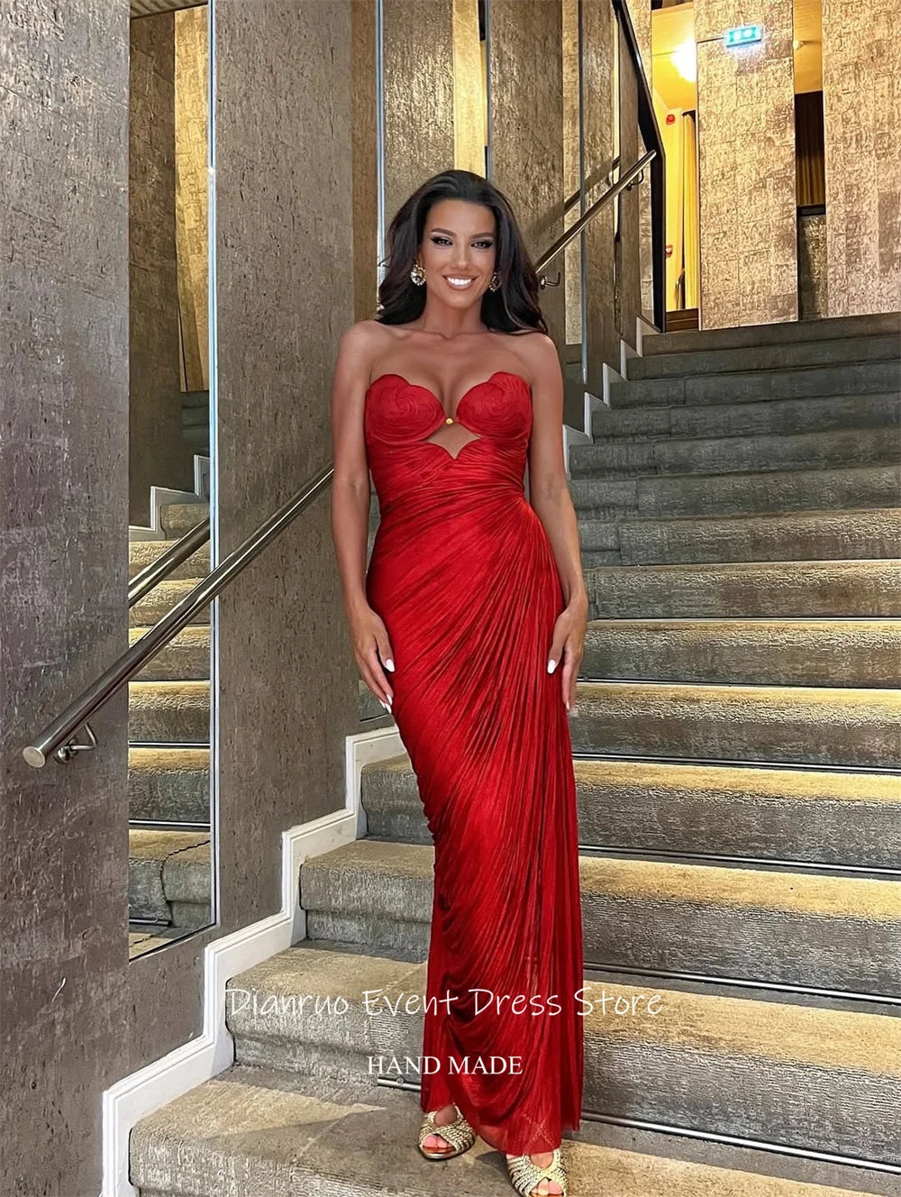 Dianruo Sweetheart Neck Cut Out Evening Dresses Backless Draped Chiffon Dresses For Women Mermaid Lace Up Prom Gowns Customized