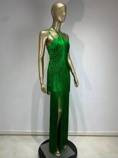 Celebrity Sexy Tassel Green Dress