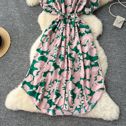 Vintage Satin Floral Pink Red