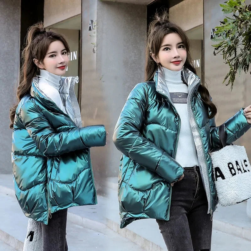 Winter Jacket Women Parkas Glossy Warm