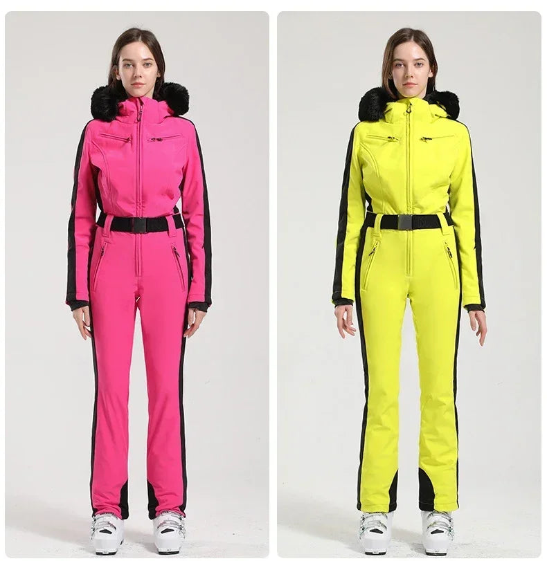 Women Slim Fit Skiing Suit Female Warm Snowboard Windproof Overalls Outdoor Waterproof Ski Jumpsuit Winter New One-Piece Clothes