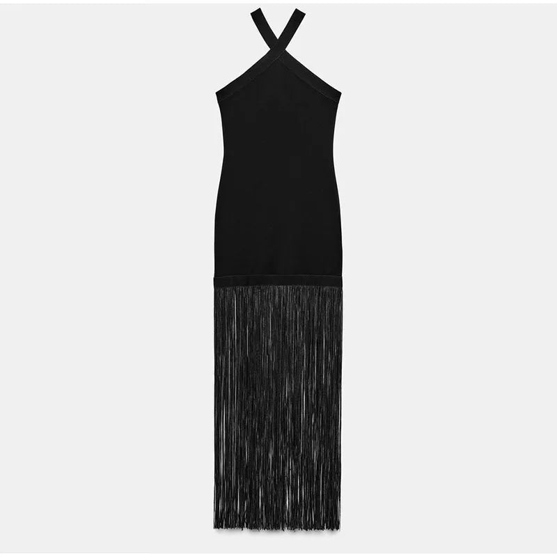 Party Tassel Dress halter neck celebrity