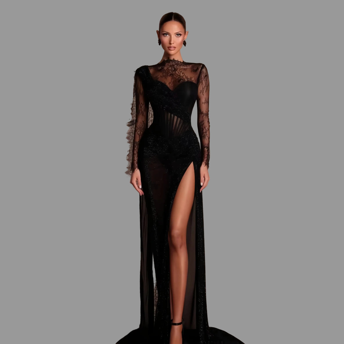 Danni Customized 2026 Black Prom Dress Sheer Lace Long Sleeve Formal Evening Gown Vestidos De Noche Floor Length Party Dress - Shellss