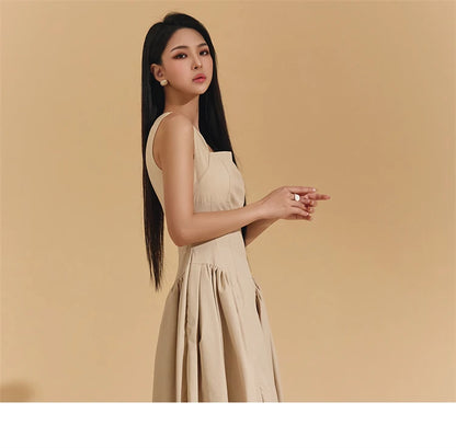 Square Collar Minimalist Dress Cotton