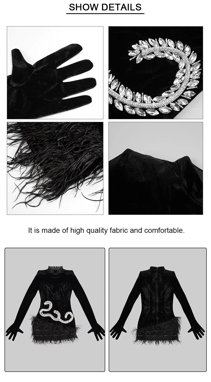Velvet Mini Feather Dress Premium Collection Party