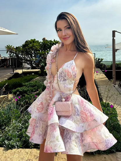 3D Flowers backless ruffle
