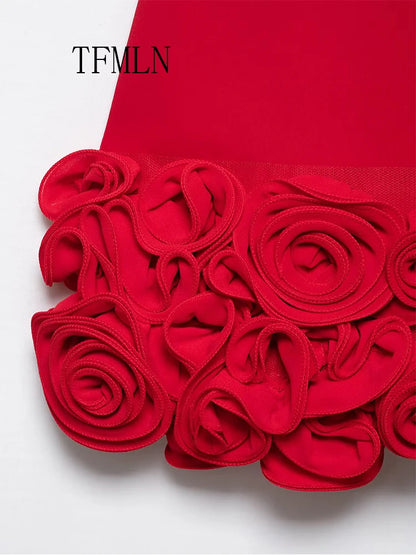 Red 3D Flower Party Mini Dress