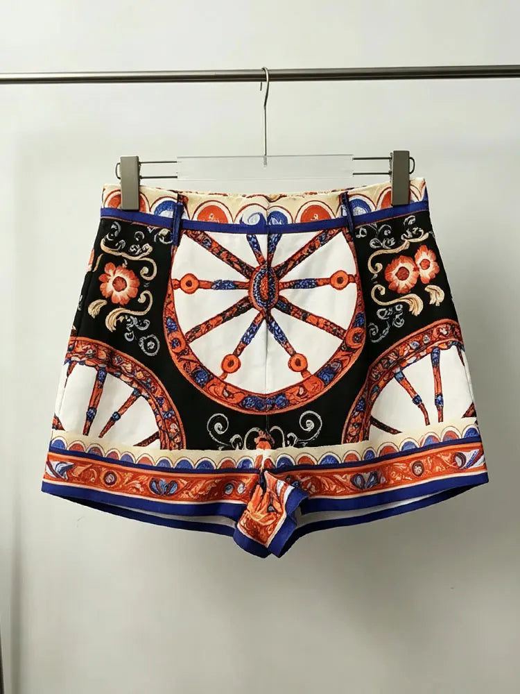 Retro lapel single-breasted long-sleeved shirt spring and summer new women's two-piece pants+high waist shorts fashion suit - Shellss