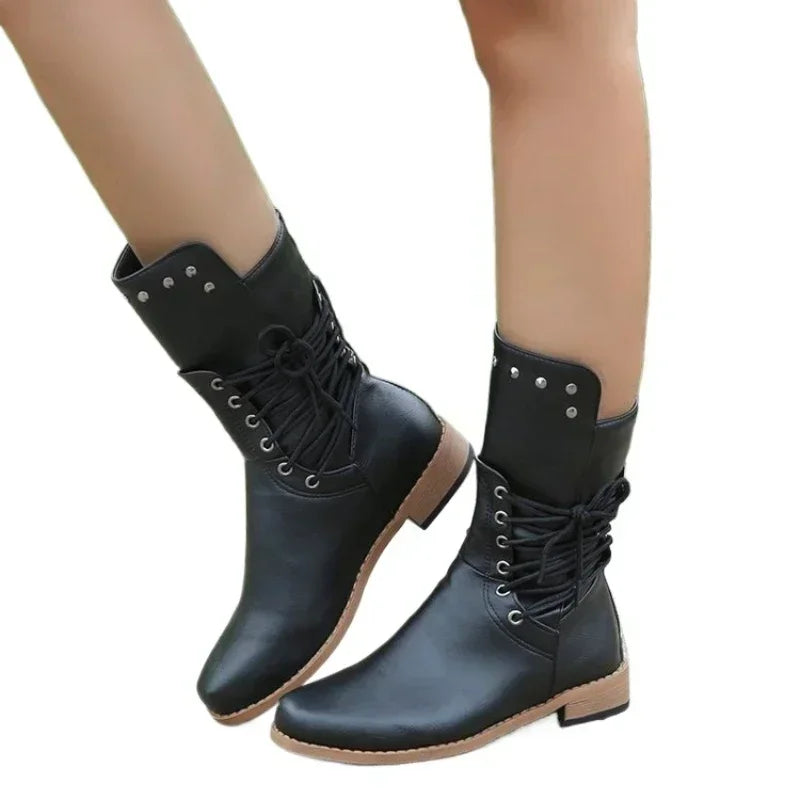 Boots Mid-Calf Fashion Rivet Knight Boots British German