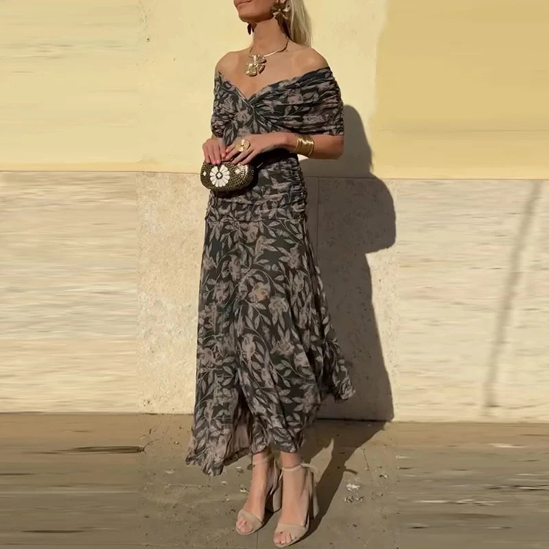 Offshoulder A line flared Dress