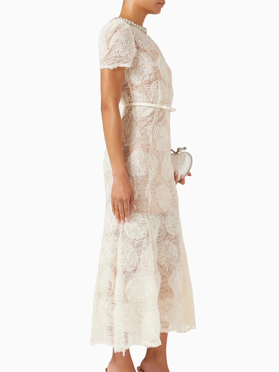 Self portrait clio vibes white lace midi