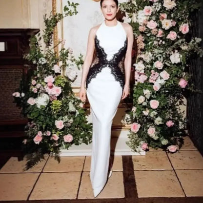 White Black Net Halter Backless