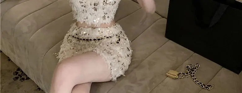 Summer New Little Fragrance Style Hot Girl Tassel Bright Particle Top Bodycon High Waist  Skirt Two Piece Set Women