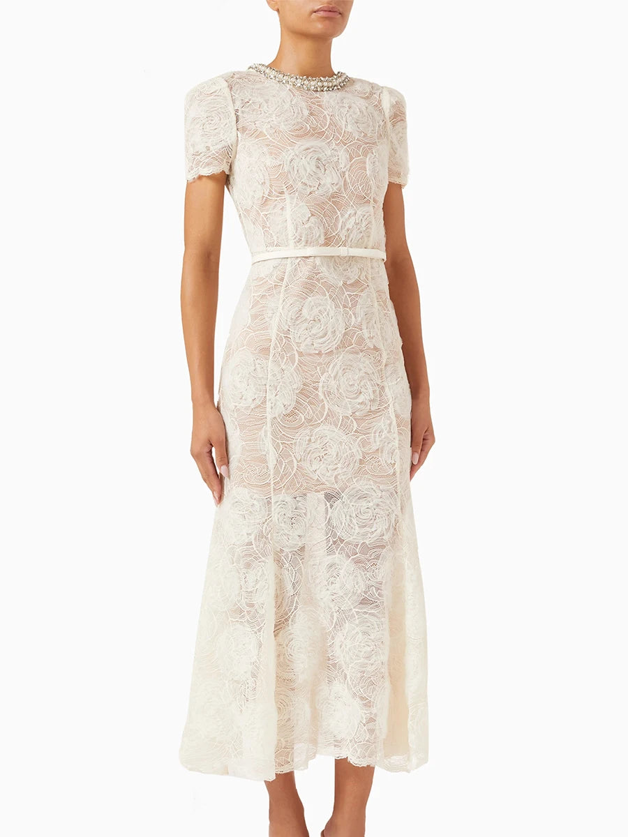 Self portrait clio vibes white lace midi