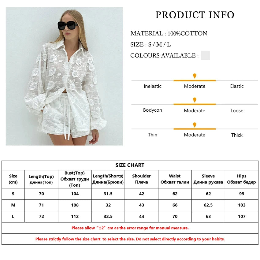 Clacive Fashion White Cotton 2 Piece Sets Women Outfit Elegant Long Sleeve Shirt With High Waist Shorts Set Female Streetwear - Shellss