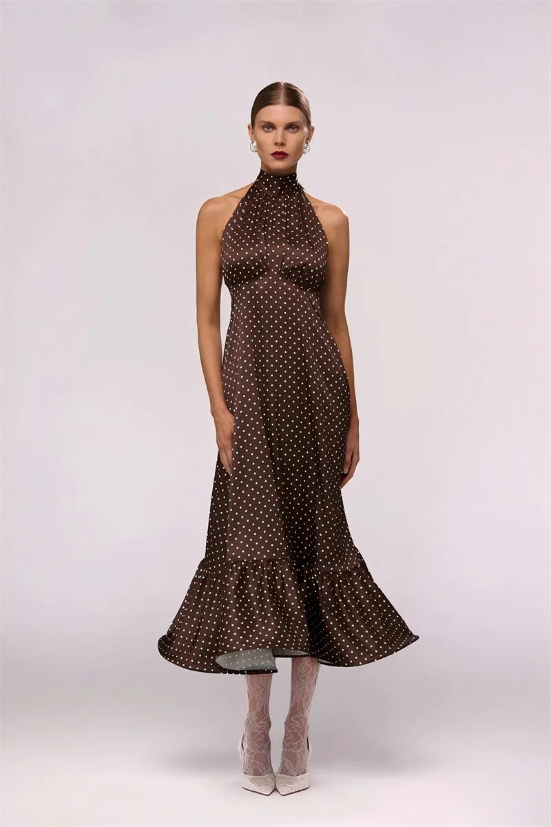 Polka Dot Ruched Ruffle Sexy Midi Dress
