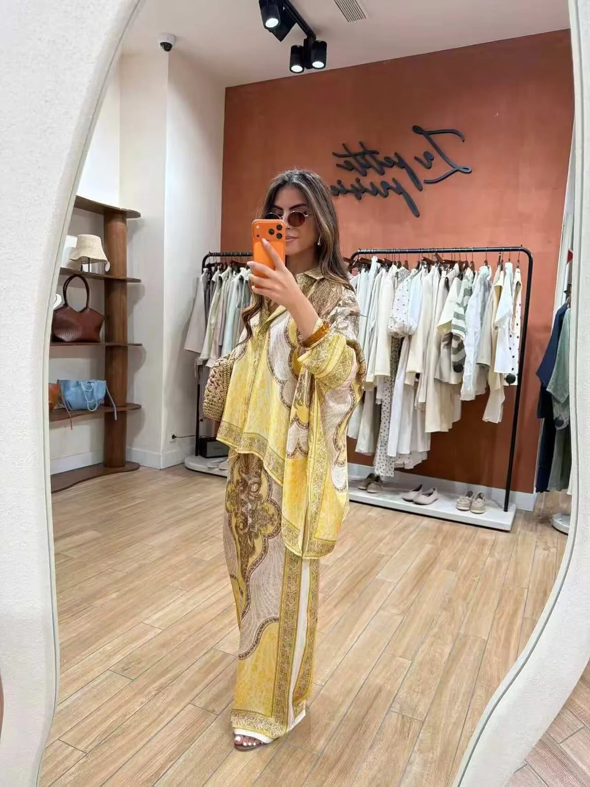 Early Autumn New Arrival Women's Fashion Simple Versatile Casual Print Set Long Sleeve Button up Polyester Fiber Two-Piece Set - Shellss