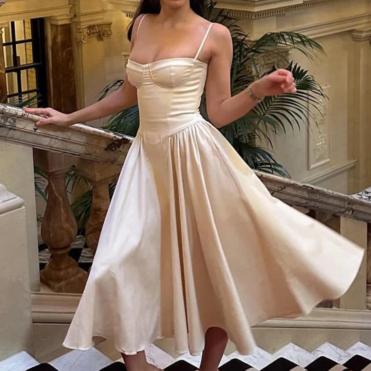 Suninheart Spaghetti Strap Summer Party Dresses 2025 New Arrivals Fit and Flare Elegant Midi Dress Red Night Date Dress - Shellss