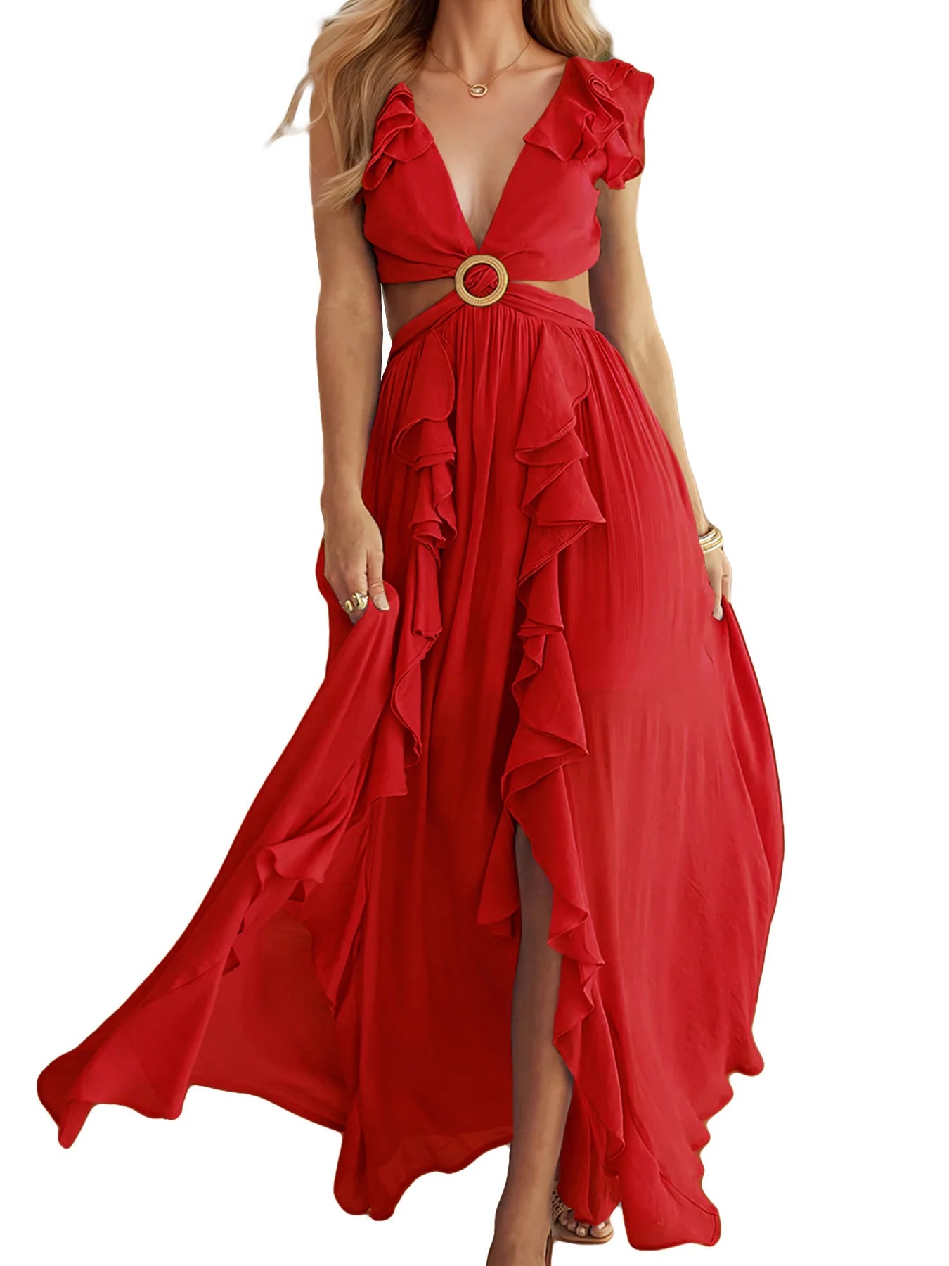 Slim Fit Backless V Neck Bohemian Dress