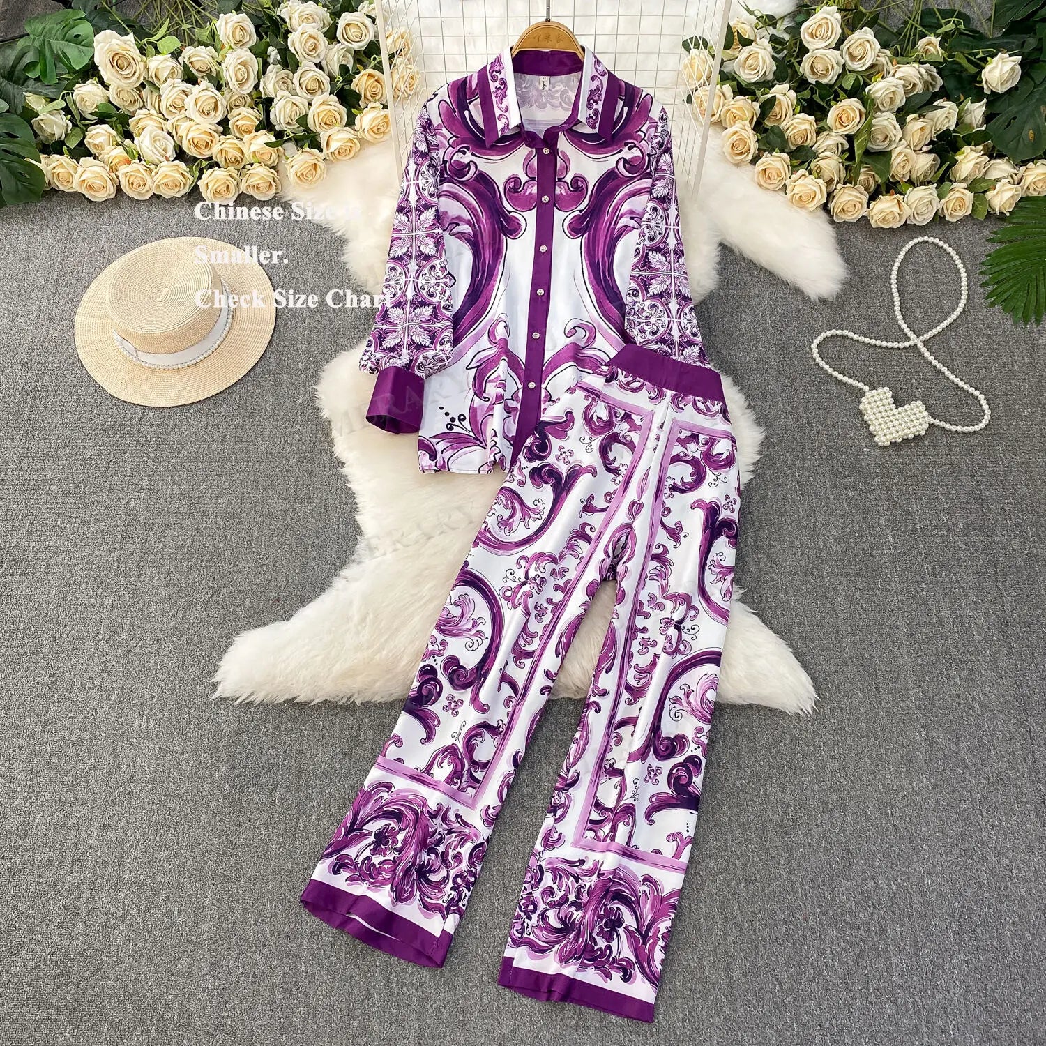 Autumn Purple Floral Two Piece Set