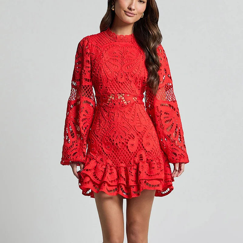 Lace Lantern Sleeves Dress