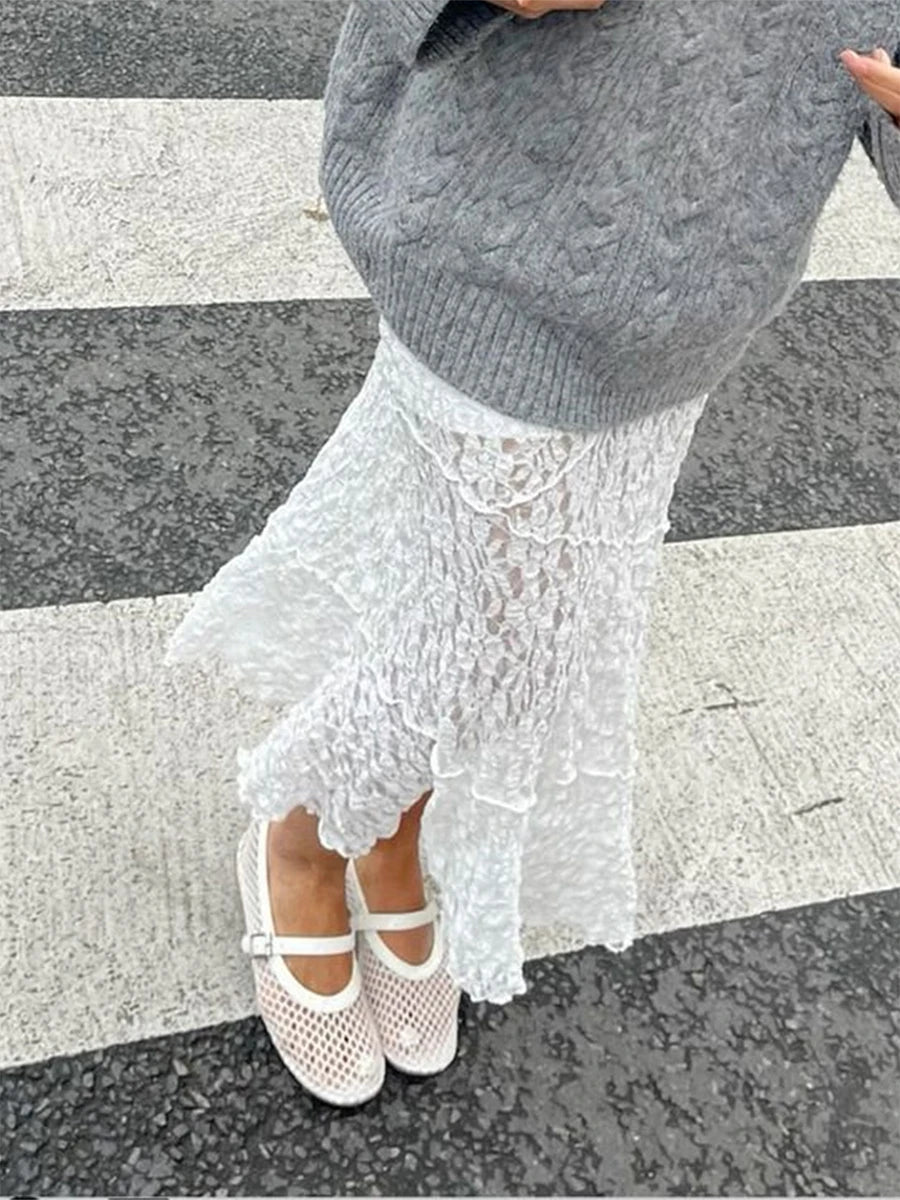 Lace Skirt Elegant Low Waist Patchwork