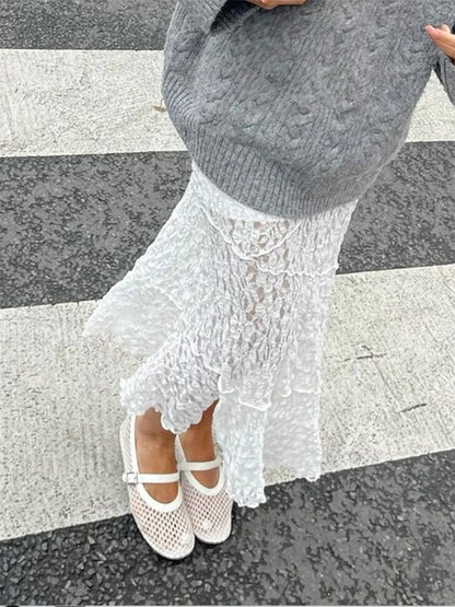 Lace Skirt Elegant Low Waist Patchwork
