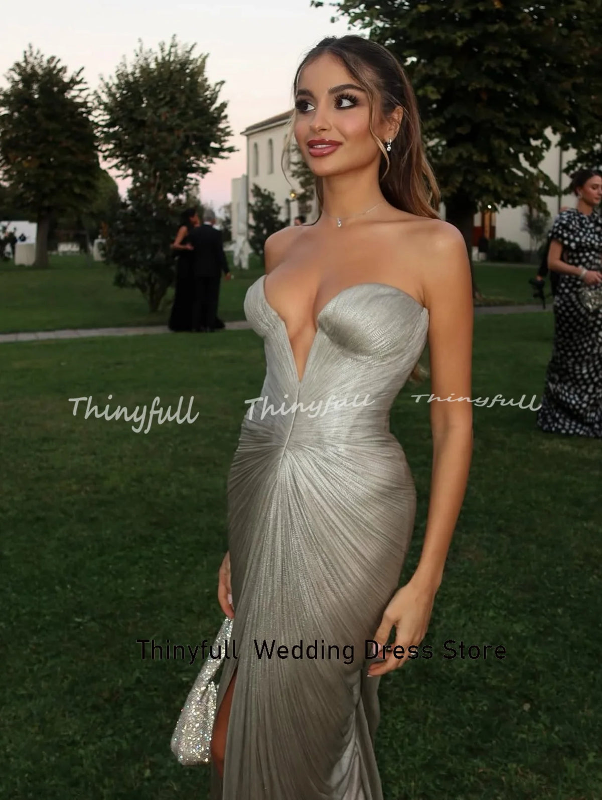Thinyfull Mermaid Arab Glitter Satin Prom Dress Sleeveless Sweetheart Evening Dresses Split Prom Gown Robe De Soirée Customized