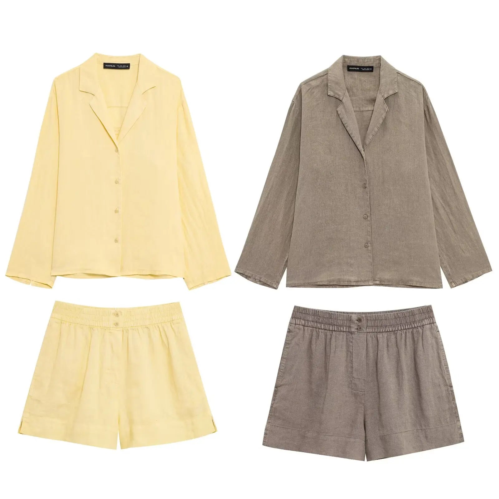 1 Yellow Set Lapel Collar Top+shorts