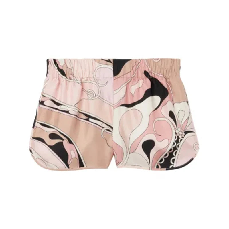 Women Geometric Printed Tank Shorts Skirt 3 Pieces Sets Halter Irregular Skirts  Backless Vest Wide Leg Shorts Holiday Lady Suit - Shellss