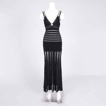 Semi Sheer Black Dress- Party Premium collection
